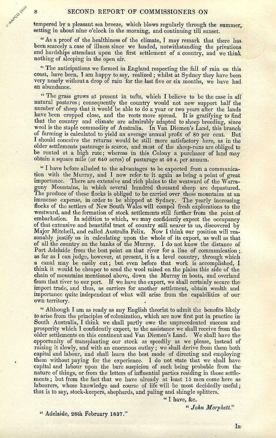 2nd Report Of The Colonization Commissioners For South Australia 1837