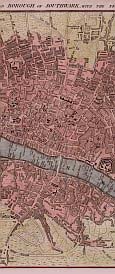 The City Road, Hoxton Square, Charter House Square, West Smith Field, Moor Fields, St Pauls, Cheapside, Cornhill, The Tower, The River Thames, London Bridge, The Borough, Southwark, King's Bench Prison, & Newington Butts