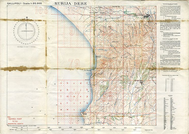 Map Of Gallipoli - Scale 1:20,000. Kurija Dere/Koja Dere, 1915
