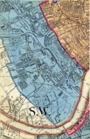Earls Court, South Kensington, New Brompton, Walham Green, Eel Brock Common, Fulham, The River Thames, & Putney