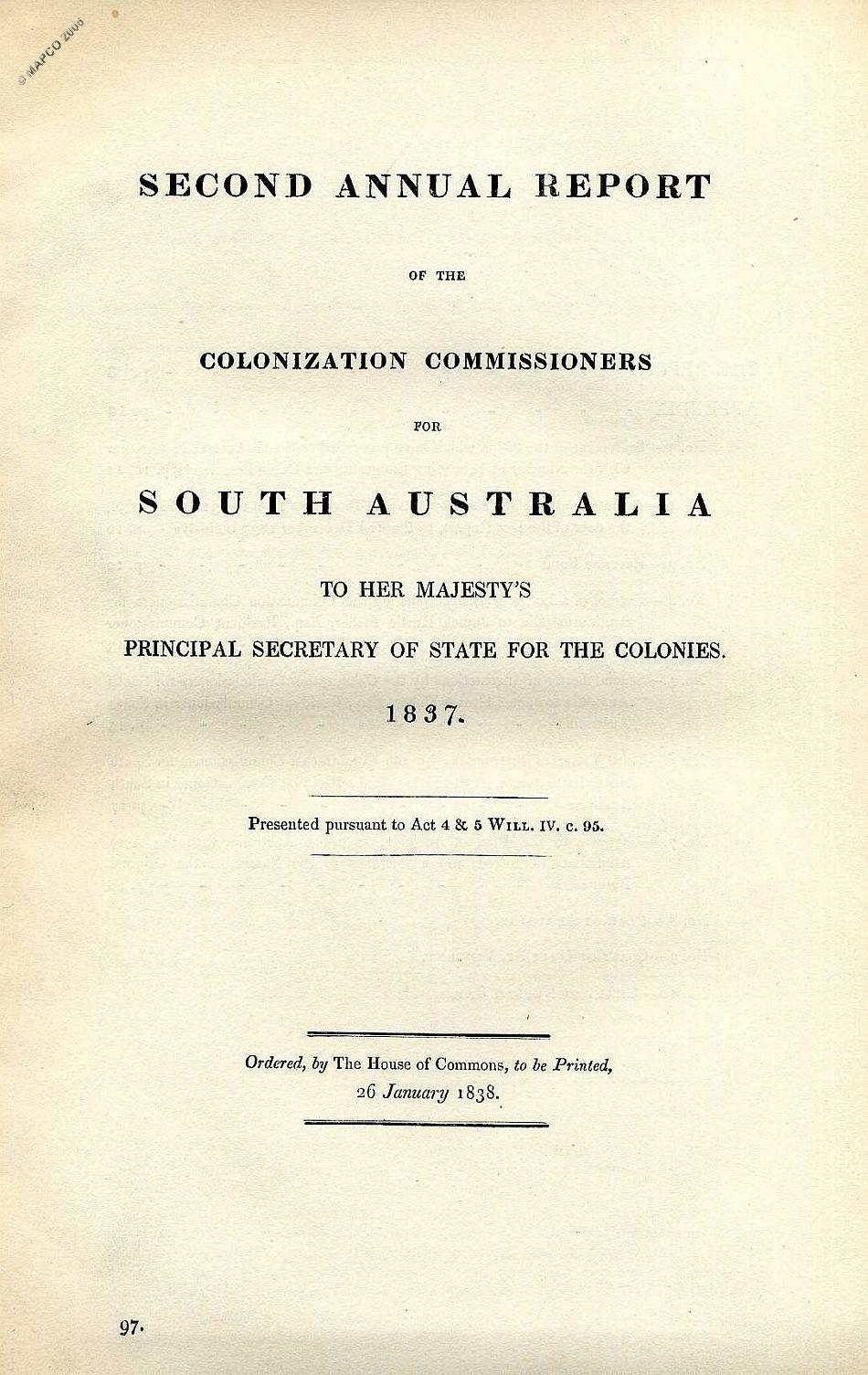 2nd Report Of The Colonization Commissioners For South Australia 1837