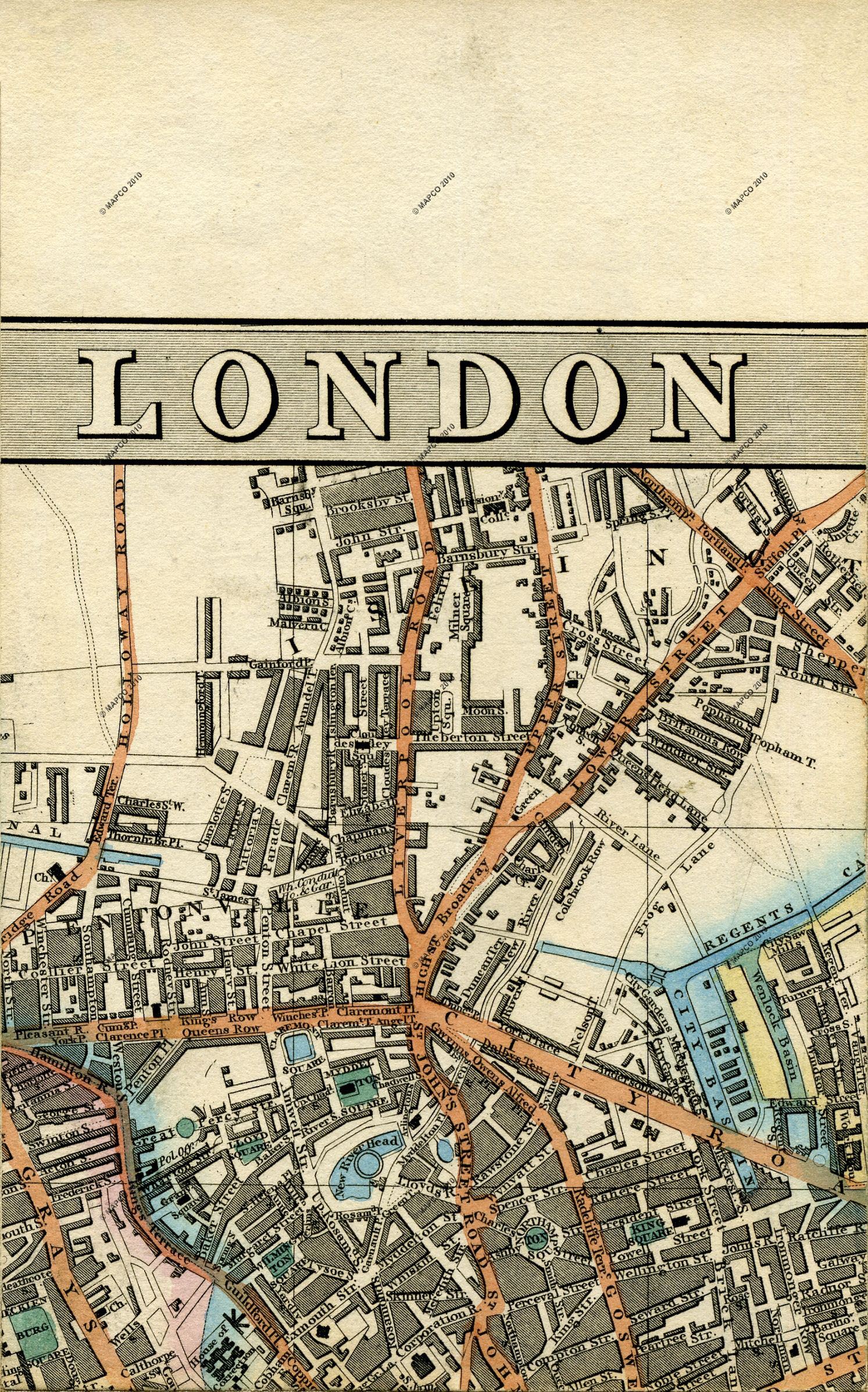 Map Of London - Cross's London Guide 1844.